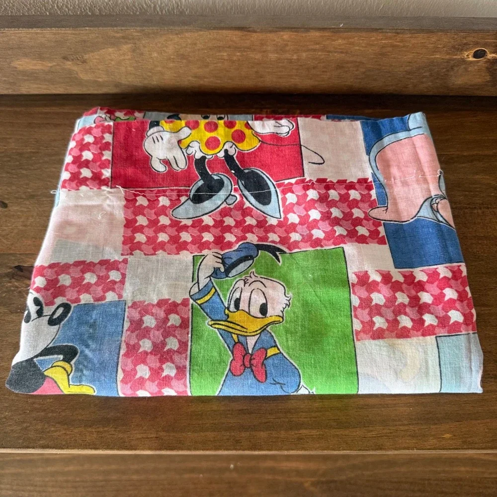 Vintage Walt Disney Productions Character Patchwork Fabric Mickey Donald 46x43